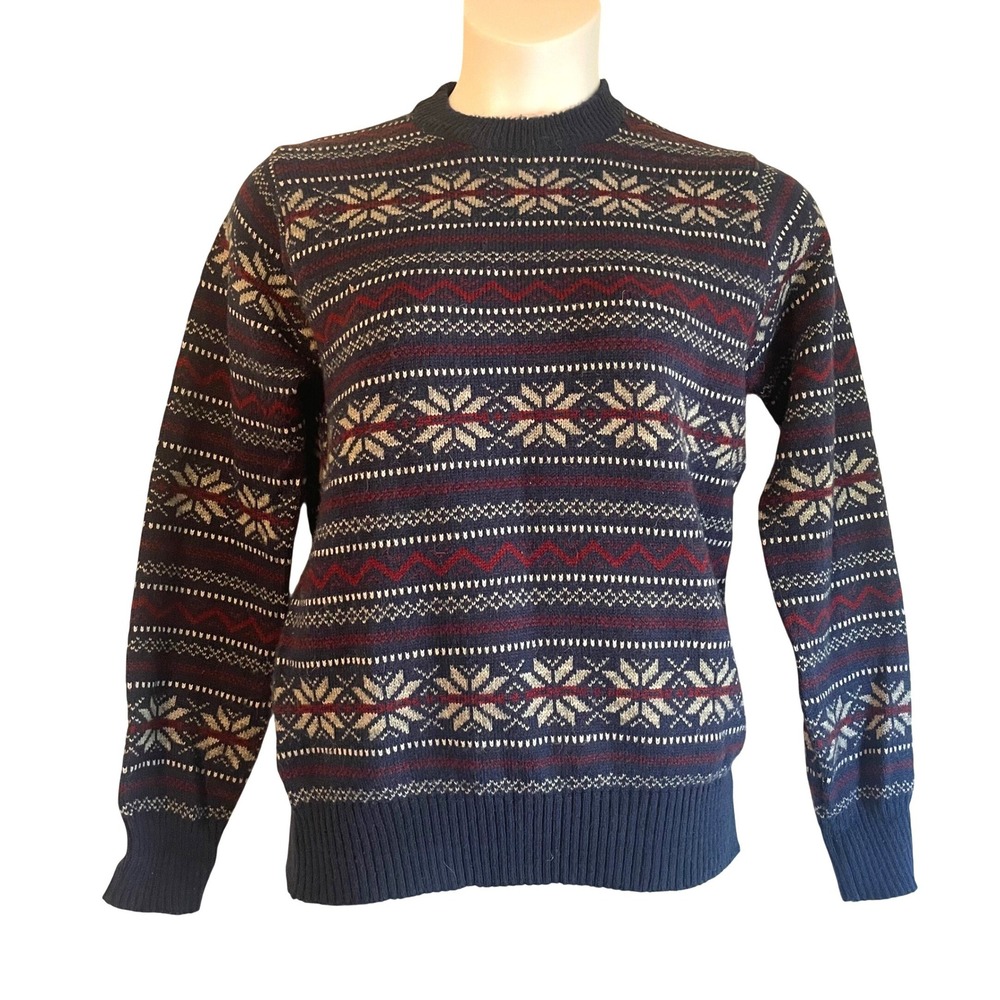 vintage Buffums Fair Isle Sweater M Snowflake Geometric Grandpa Granny Winter